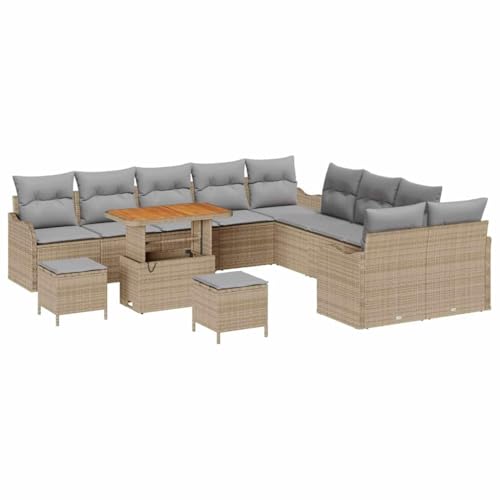 GFMGUEMV Poly Rattan Garten-Sofa-Set 13-Tlg. Beige & Hellgrau 80 cm