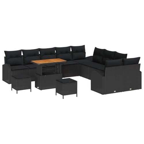 GFMGUEMV Modulares Rattan Sofa-Set 14-teilig Grau Mit Höhenverstellbarem Tisch