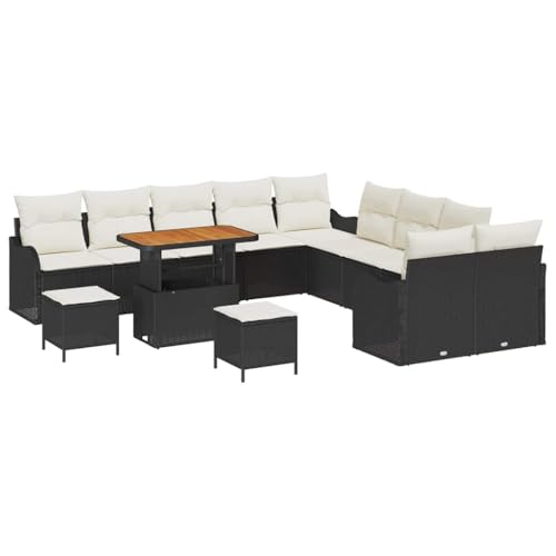 GFMGUEMV Poly Rattan Garten-Sofa-Set 13-Tlg. Beige & Hellgrau 80 cm
