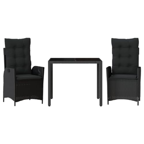 GFMGUEMV Poly Rattan Garten-Essgruppe 9-Tlg. Schwarz 190 cm