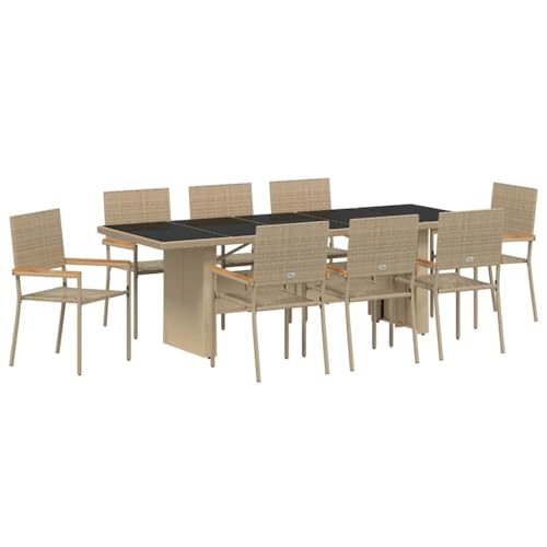 GFMGUEMV Gartenmöbel Set Grau Poly-Rattan 9-teilig