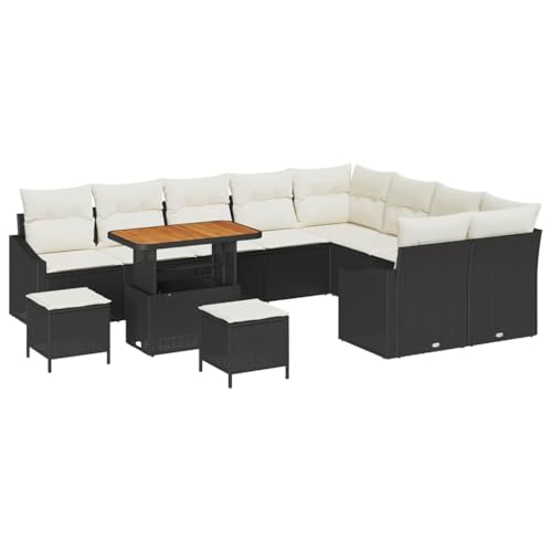 GFMGUEMV Gartensofa-Set 12-teilig Beige Poly-Rattan Stahl