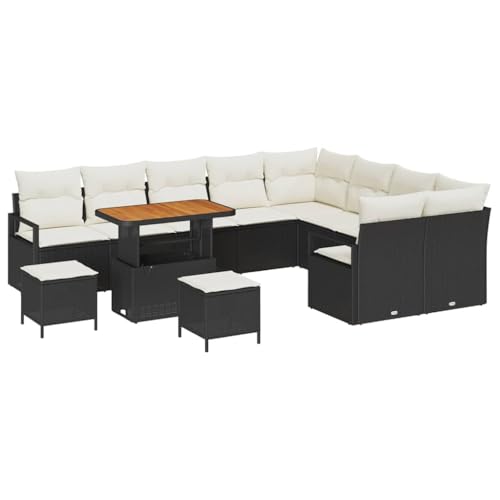 GFMGUEMV 13-Teiliges Gartensofa-Set Poly-Rattan Beige Hellgrau
