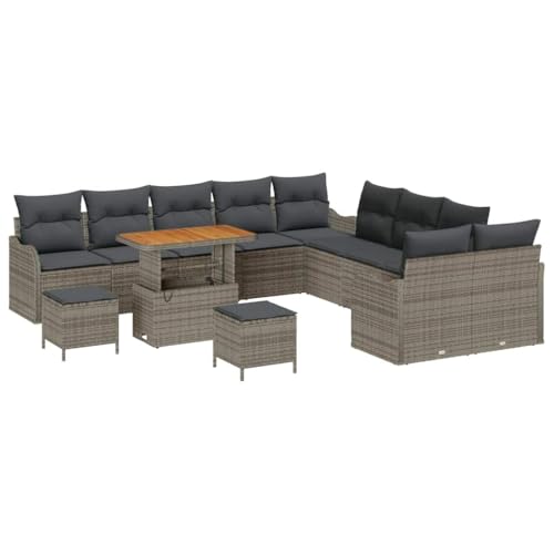GFMGUEMV Poly Rattan Garten-Sofa-Set 13-Tlg. Beige & Hellgrau 80 cm
