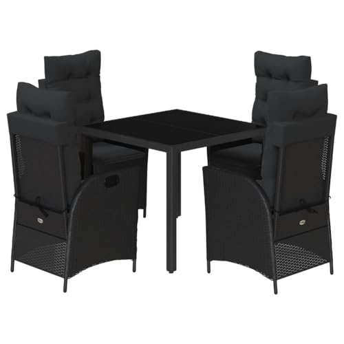 GFMGUEMV Poly Rattan Garten-Essgruppe 9-Tlg. Schwarz 190 cm