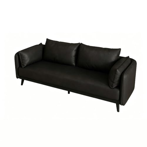 KIBONCY 3-Sitzer Ledersofa 80 cm Schwarz