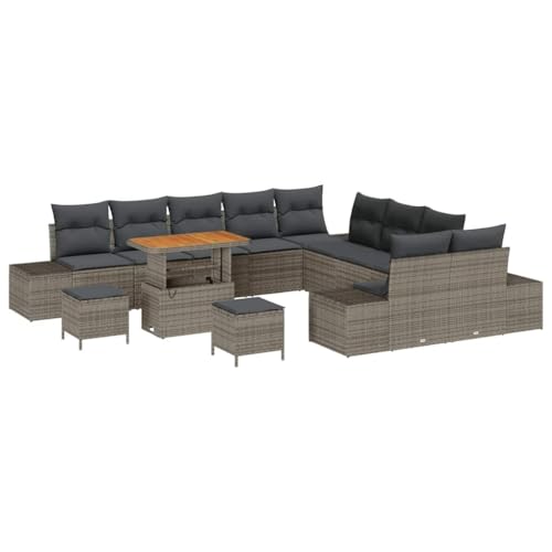 GFMGUEMV Gartenmöbel Set 14-Teilig Poly-Rattan Grau 110 Cm Tisch