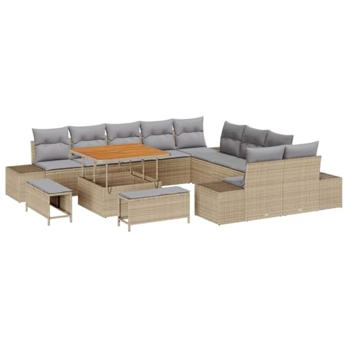 GFMGUEMV Gartenmöbel Set 14-Teilig Poly-Rattan Grau 110 Cm Tisch