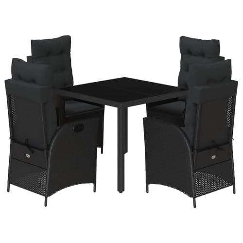 GFMGUEMV Poly Rattan Garten-Essgruppe 9-Tlg. Schwarz 190 cm