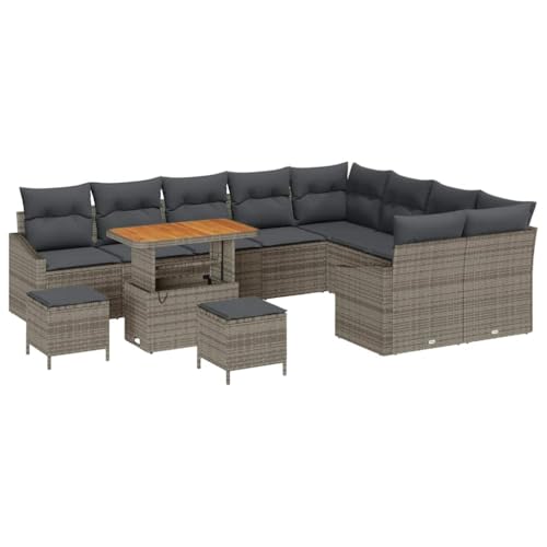 GFMGUEMV Gartensofa-Set 12-teilig Beige Poly-Rattan Stahl