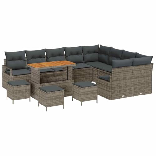 GFMGUEMV 13-Teiliges Gartensofa-Set Poly-Rattan Beige Hellgrau