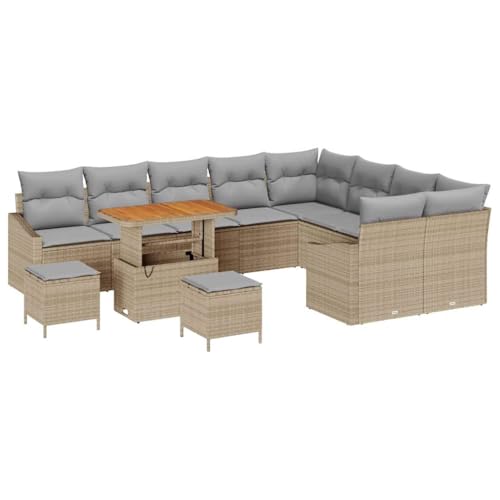 GFMGUEMV Gartensofa-Set 12-teilig Beige Poly-Rattan Stahl