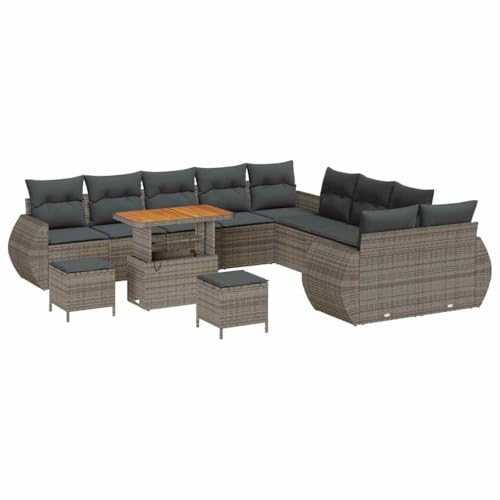 GFMGUEMV 13-teilig Poly-Rattan Lounge Set Beige mit Akazienholz-Tisch