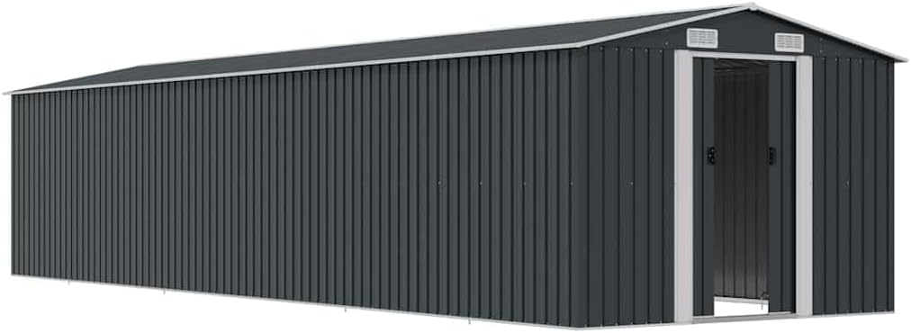 Gartenhaus Anthrazit Verzinkter Stahl 257x779x181cm Doppelschiebetür Belüftung