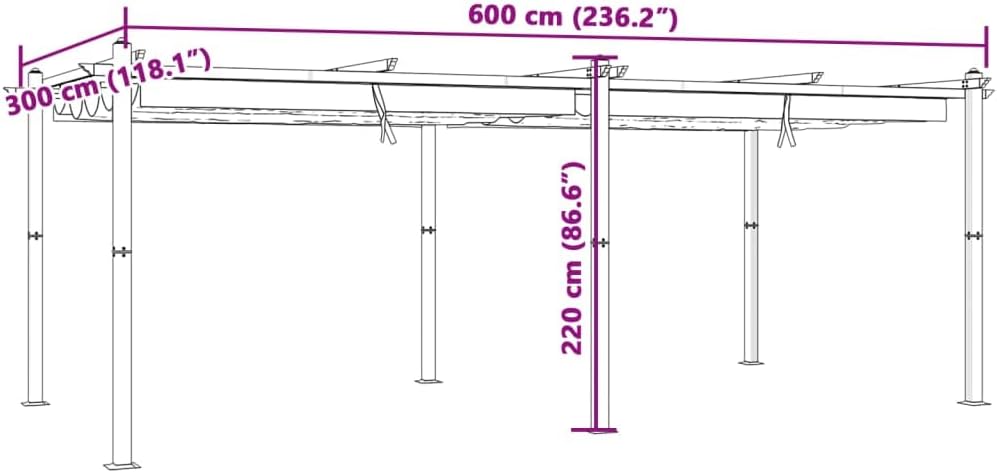 Kaloriko Gartenpavillon Aluminium Ausziehbares Dach Anthrazit 3x6 M