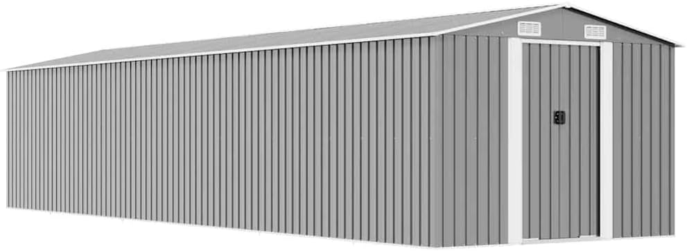 KMUNGDWG Geräteschuppen Verzinkter Stahl Grau 257x990x181cm Doppelschiebetüren