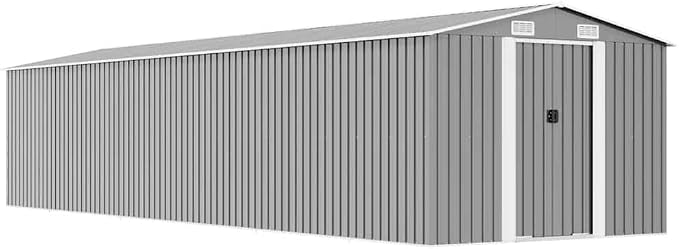 KMUNGDWG Geräteschuppen Verzinkter Stahl Grau 257x990x181cm Doppelschiebetüren