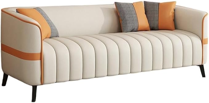 KIBONCY Faux Leder Akzent Sofa Mit Latex Kissen 148cm C