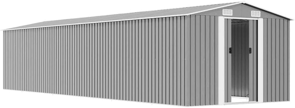 KMUNGDWG Geräteschuppen Verzinkter Stahl Grau 257x990x181cm Doppelschiebetüren