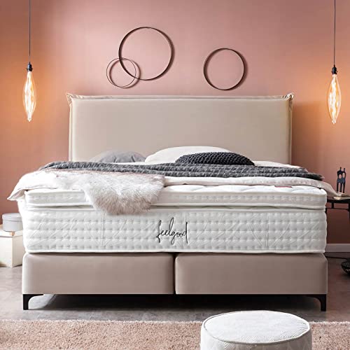 BettCo Boxspringbett London Velours Grau 140x200 Ohne Topper