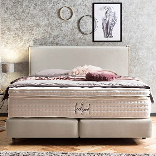 BettCo Boxspringbett London Samt Dunkelgrau 180x200 cm Ohne Topper 7-Zonen Taschenfederkern