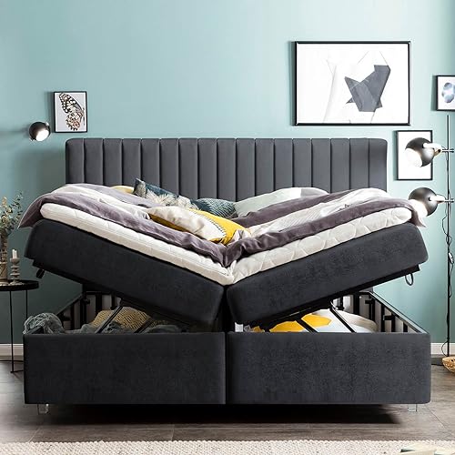 Bettco Boxspringbett Paris Samt 160X200 Ohne Topper Rosa