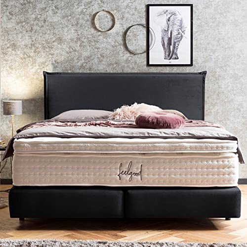 BettCo Boxspringbett London Samt Dunkelgrau 180x200 cm Ohne Topper 7-Zonen Taschenfederkern