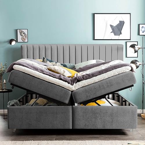 Bettco Boxspringbett Paris Samt 160X200 Ohne Topper Rosa
