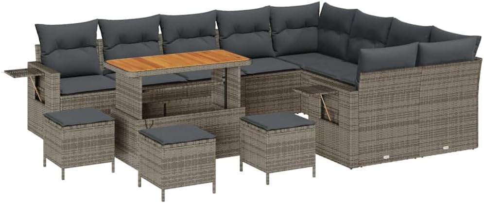 GFMGUEMV Poly-Rattan Gartenmöbel Set 13-Teilig Grau/Dunkelgrau 110 cm