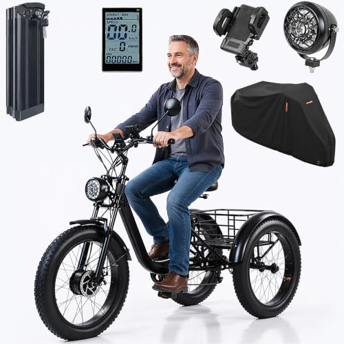 ZRLYbau Elektro Dreirad Für Erwachsene 24 Zoll 7 Gang Fat Tire E-Bike Grün
