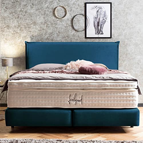 BettCo Boxspringbett London Samt Dunkelgrau 180x200 cm Ohne Topper 7-Zonen Taschenfederkern