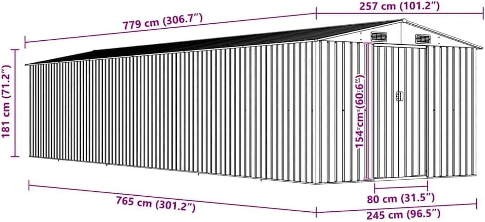 KMUNGDWG Stahl-Gartenhaus 257x779x181 cm Anthrazit