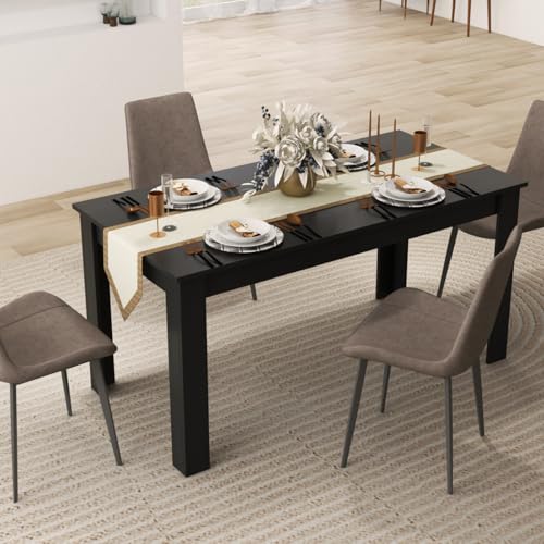 LDAILY Esstisch Aus Mokka-Holz 160x80x76,2cm Schwarz L-Förmige Beine