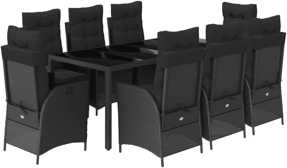 GFMGUEMV Poly Rattan Garten-Essgruppe 9-Tlg. Schwarz 190 cm