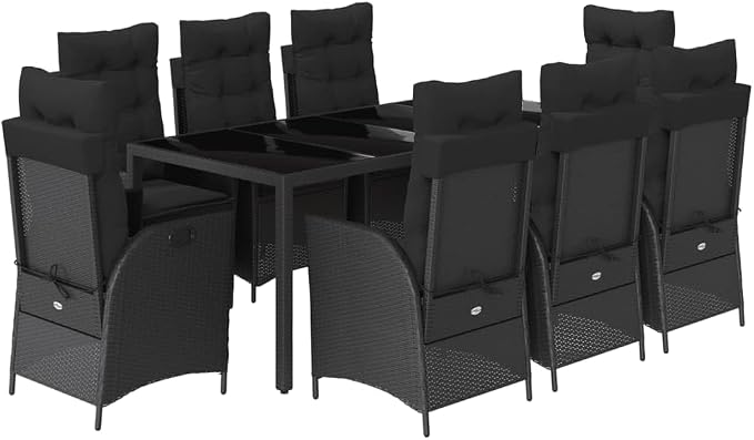 GFMGUEMV Poly Rattan Garten-Essgruppe 9-Tlg. Schwarz 190 cm