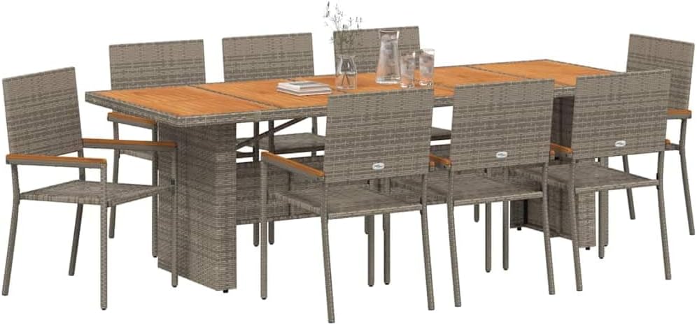 GFMGUEMV Gartenmöbel Set Grau Poly-Rattan 9-teilig