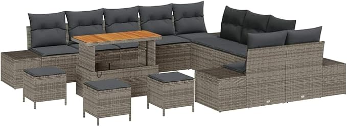 GFMGUEMV Gartenmöbel Set 14-Teilig Poly-Rattan Grau 110 Cm Tisch