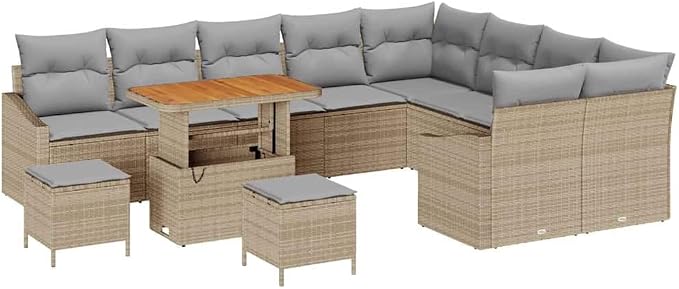GFMGUEMV Gartensofa-Set 12-teilig Beige Poly-Rattan Stahl