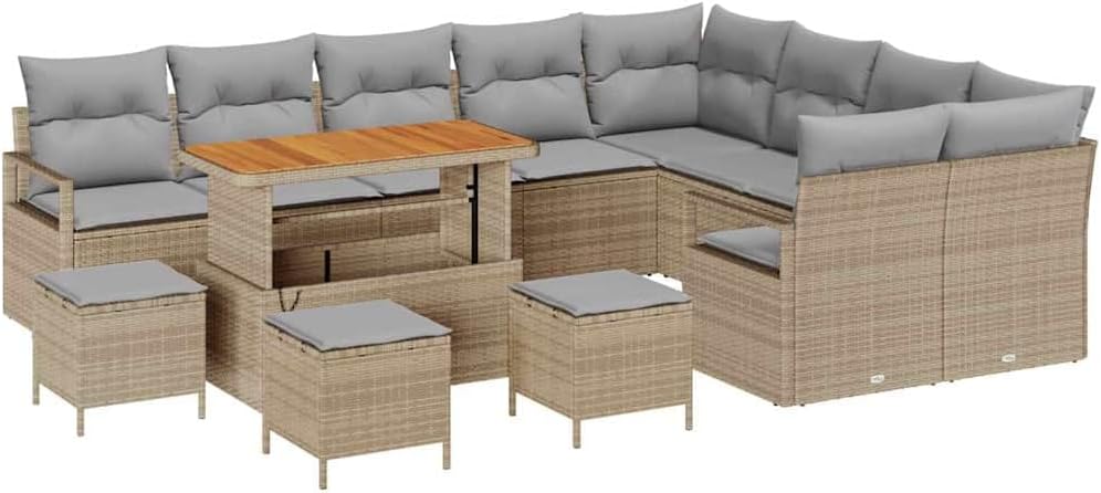GFMGUEMV 13-Teiliges Gartensofa-Set Poly-Rattan Beige Hellgrau