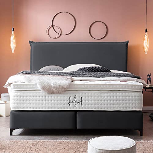 BettCo Boxspringbett London Velours Grau 140x200 Ohne Topper