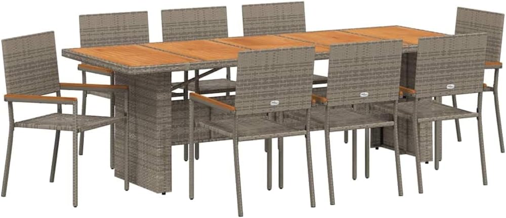 GFMGUEMV Gartenmöbel Set Grau Poly-Rattan 9-teilig