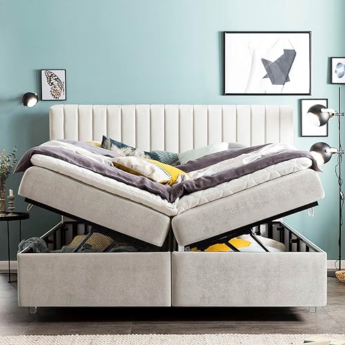 Bettco Boxspringbett Paris Samt 160X200 Ohne Topper Rosa