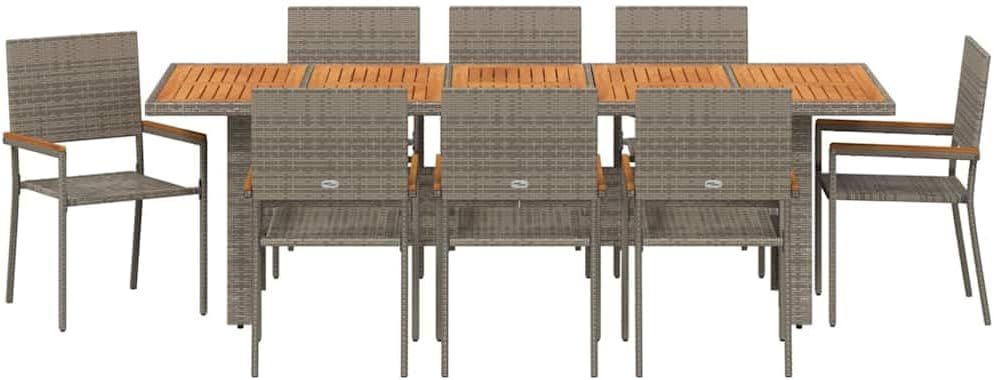 GFMGUEMV Gartenmöbel Set Grau Poly-Rattan 9-teilig