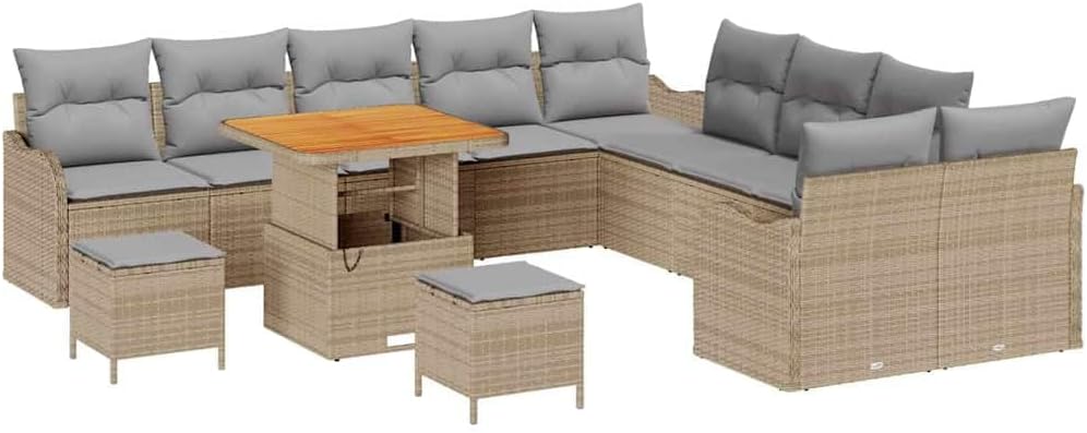 GFMGUEMV Poly Rattan Garten-Sofa-Set 13-Tlg. Beige & Hellgrau 80 cm