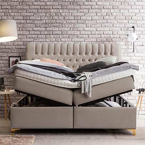 Bettco Boxspringbett Mit Bettkasten Dunkelgrau 140x200 Cm Ohne Topper