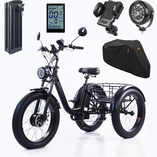 ZRLYbau Elektro Dreirad Für Erwachsene 24 Zoll 7 Gang Fat Tire E-Trike Mit Korb Grün
