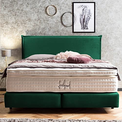 BettCo Boxspringbett London Samt Dunkelgrau 180x200 cm Ohne Topper 7-Zonen Taschenfederkern
