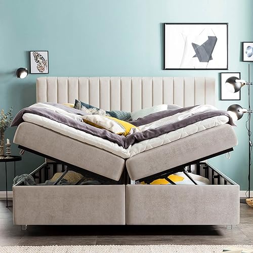Bettco Boxspringbett Paris Samt 160X200 Ohne Topper Rosa
