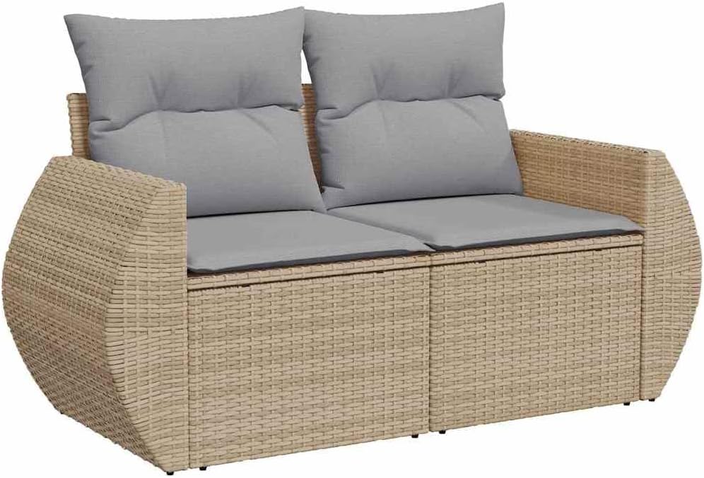 GFMGUEMV 13-teilig Poly-Rattan Lounge Set Beige mit Akazienholz-Tisch