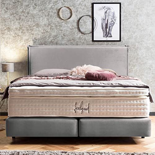 BettCo Boxspringbett London Samt Dunkelgrau 180x200 cm Ohne Topper 7-Zonen Taschenfederkern